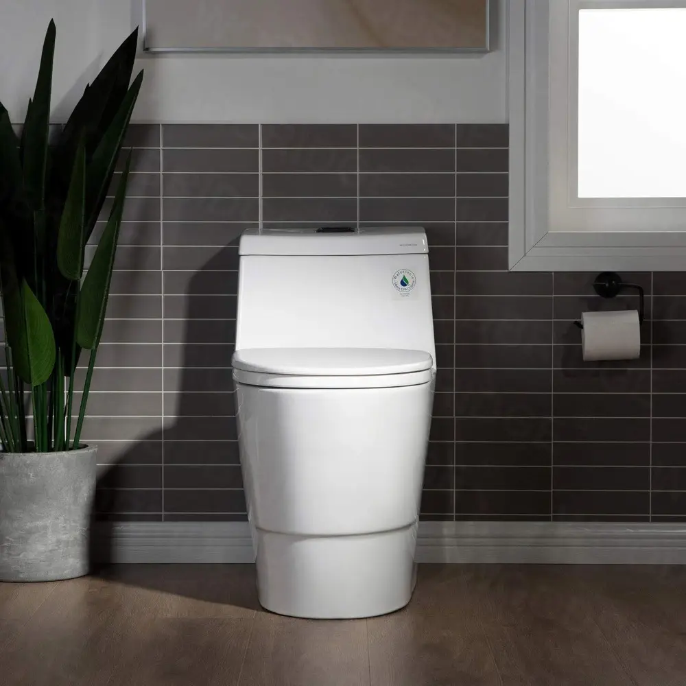 E One Piece Toilet with Soft Closing Seat, Chair Height, 1.28 GPF Dual, Water Sensed, 1000 Gram MaP Flushing Score Toilet with M