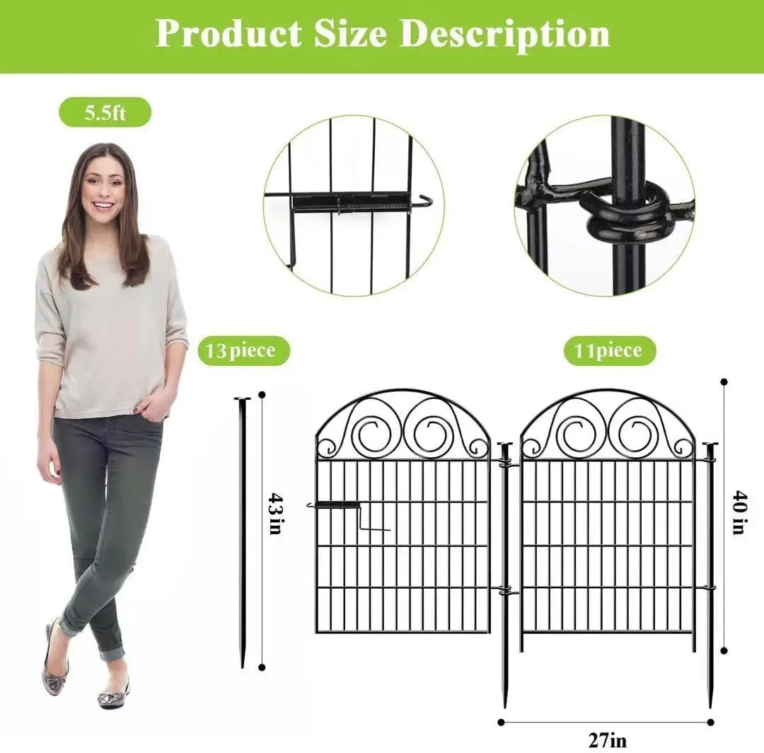Tall Garden Fence Animal Barrier with Gate, 40 in(H) 12 Panels Garden Fences and Borders for Dogs, Dog Fence Outdoor for Yard