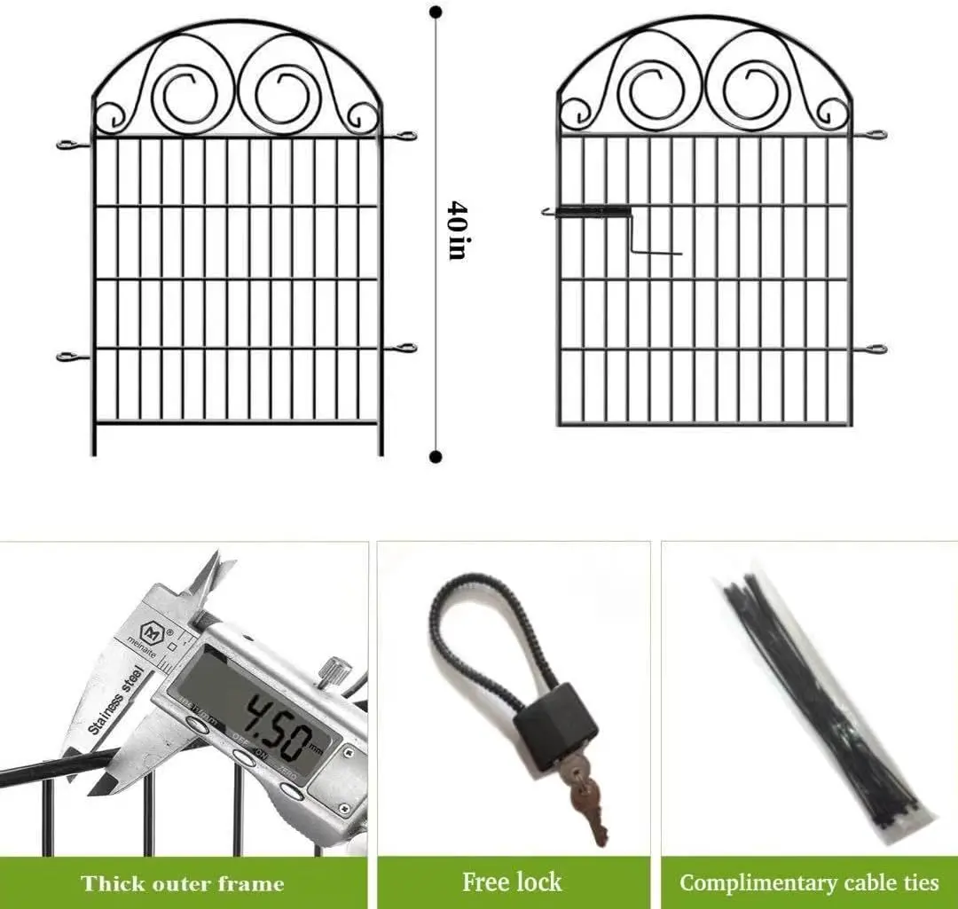 Tall Garden Fence Animal Barrier with Gate, 40 in(H) 12 Panels Garden Fences and Borders for Dogs, Dog Fence Outdoor for Yard