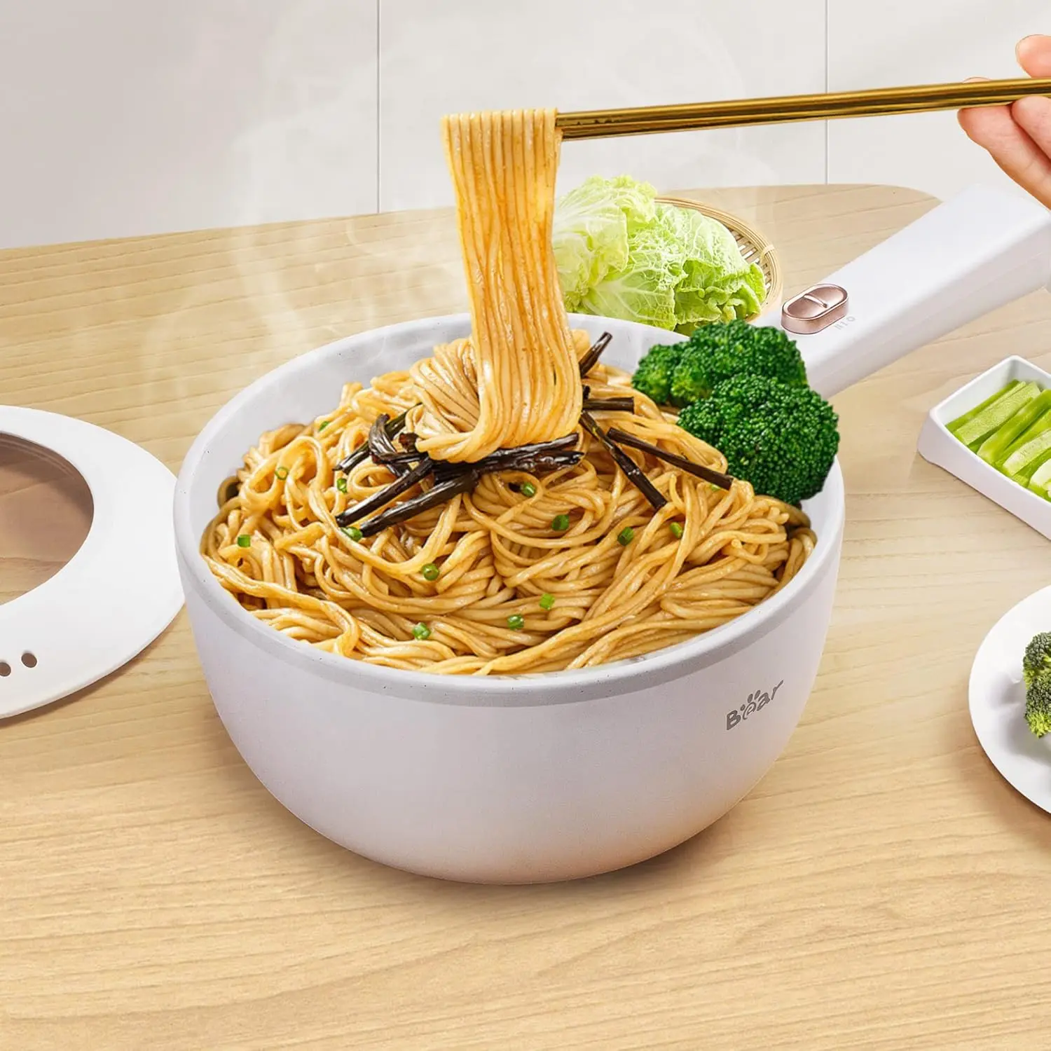 Bear Hot Pot Electric, 2L Multifunctional Portable Cooking Pot, 1000W Rapid Noodles Electric, Non-Stick Frying Pans for Steak,