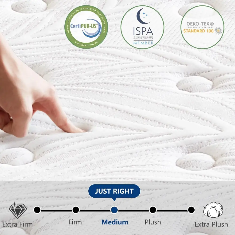 Twin XL Mattress,12 Inch Gel Memory Foam and Innerspring Hybrid XL Twin Mattress in a Box with Individual Pocket Spring for Moti