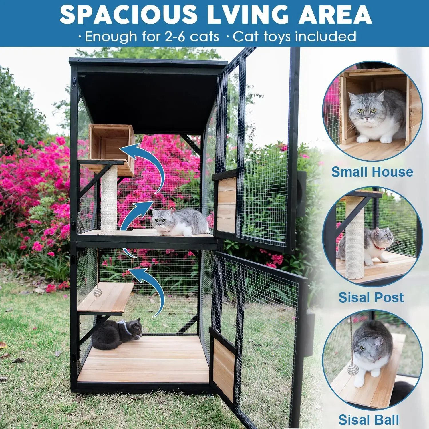 4 Tiers 70.9" H Cat Catio Cat House Outdoor Enclosure Window Large Outside Patio with Removable Floor