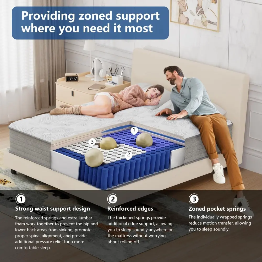 Twin XL Mattress,12 Inch Gel Memory Foam and Innerspring Hybrid XL Twin Mattress in a Box with Individual Pocket Spring for Moti