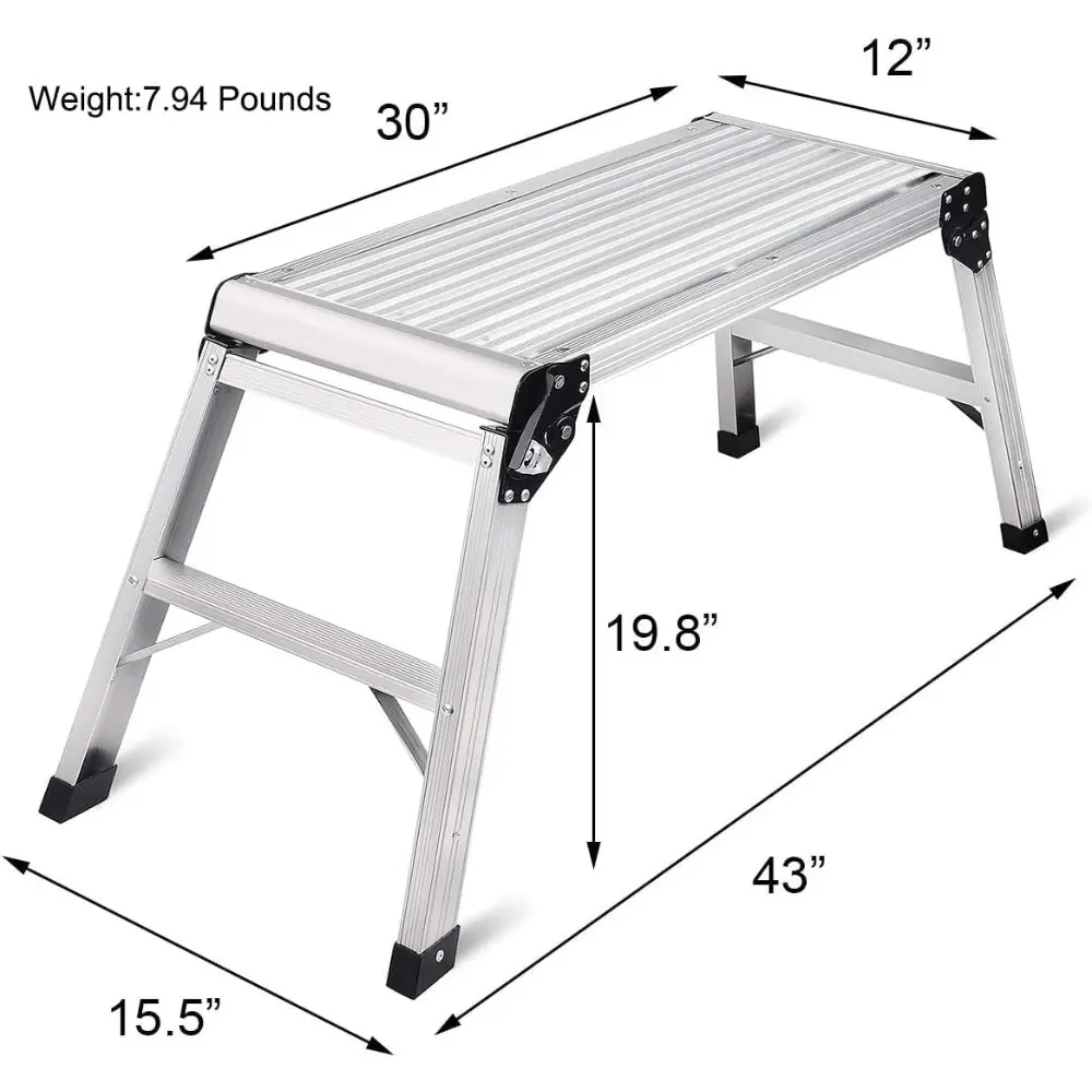 Work Platform Aluminum 30"x12"x20" Step Ladder Heavy Duty Foldable Aluminum Platform 330 Lbs Capacity