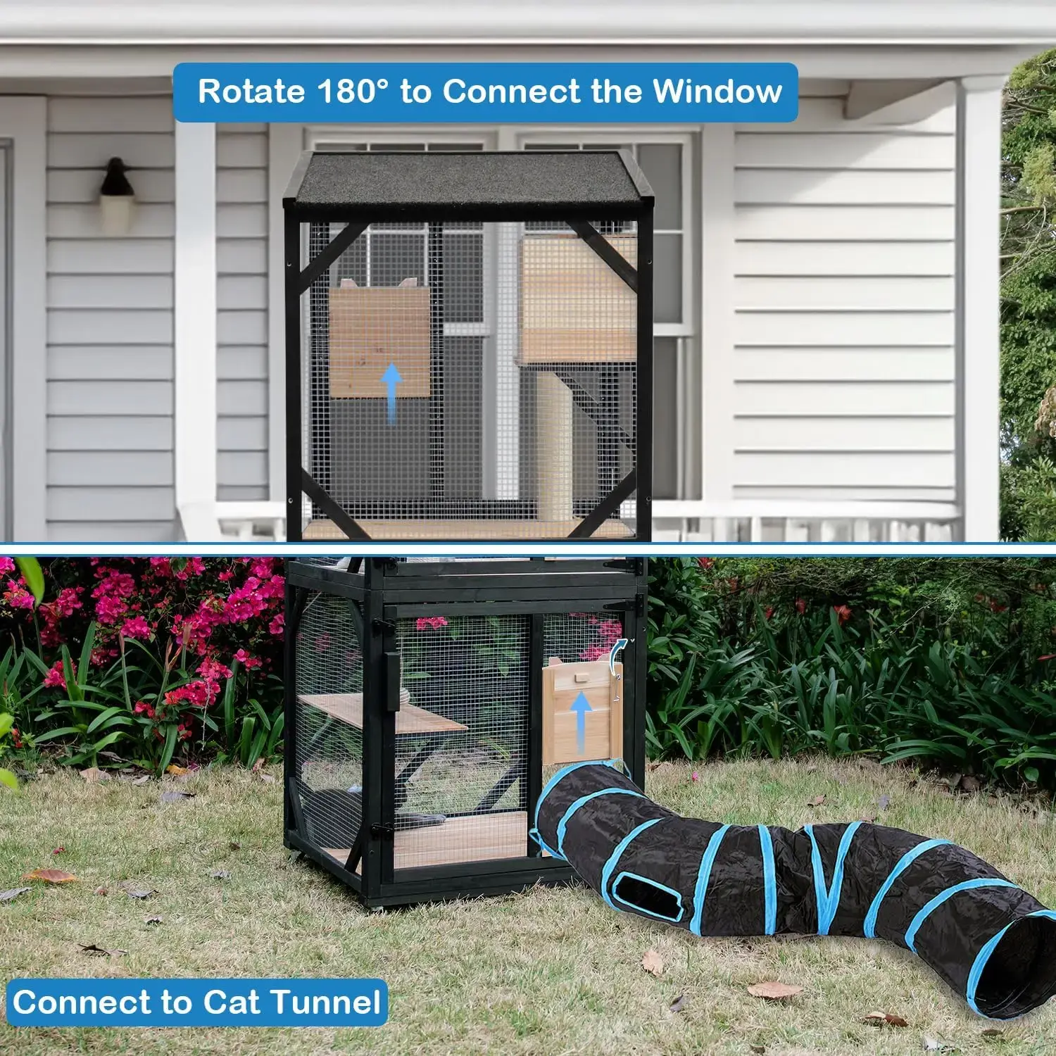 4 Tiers 70.9" H Cat Catio Cat House Outdoor Enclosure Window Large Outside Patio with Removable Floor