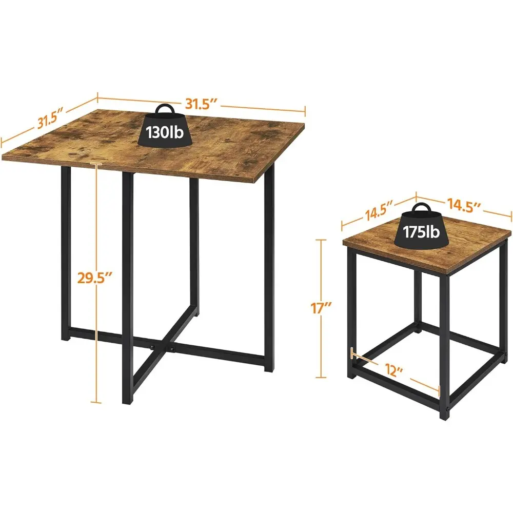 Industrial Dining Table Set for 4 Compact Kitchen Table and 4 Stools Space Saving Home Furniture for Small Space, Rustic Brown