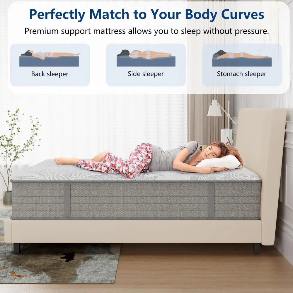 Twin XL Mattress,12 Inch Gel Memory Foam and Innerspring Hybrid XL Twin Mattress in a Box with Individual Pocket Spring for Moti