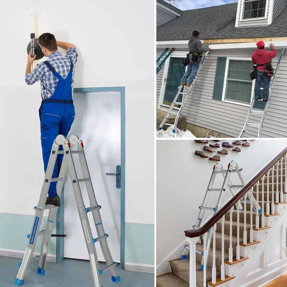 Step Ladder, A Frame 3 Step Telescoping Stepladder, 13 ft Reach Height Muti Position Folding Flared Leg Design, 330 lbs Capacit