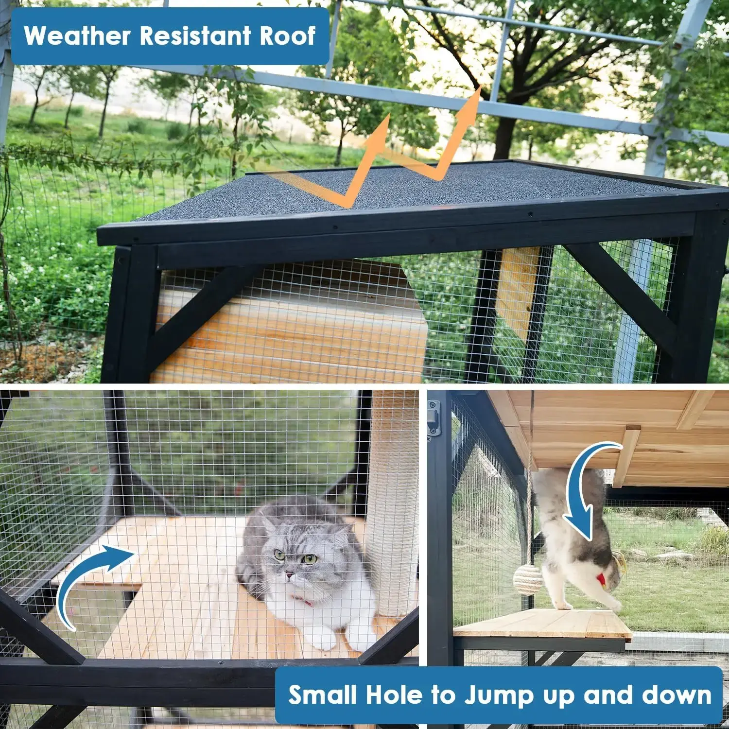 4 Tiers 70.9" H Cat Catio Cat House Outdoor Enclosure Window Large Outside Patio with Removable Floor