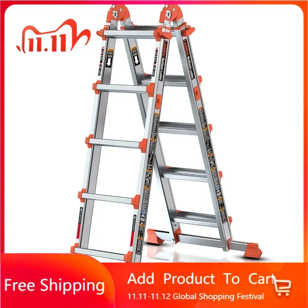 Ladder, A Frame 5 Step Ladder Extension, 17 Ft Anti-Slip Multi Position Ladder, Storage Folding Ladder, 330 lbs Security Load Te