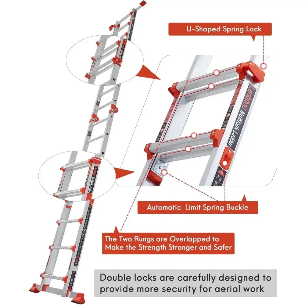 Ladder, A Frame 5 Step Ladder Extension, 17 Ft Anti-Slip Multi Position Ladder, Storage Folding Ladder, 330 lbs Security Load Te