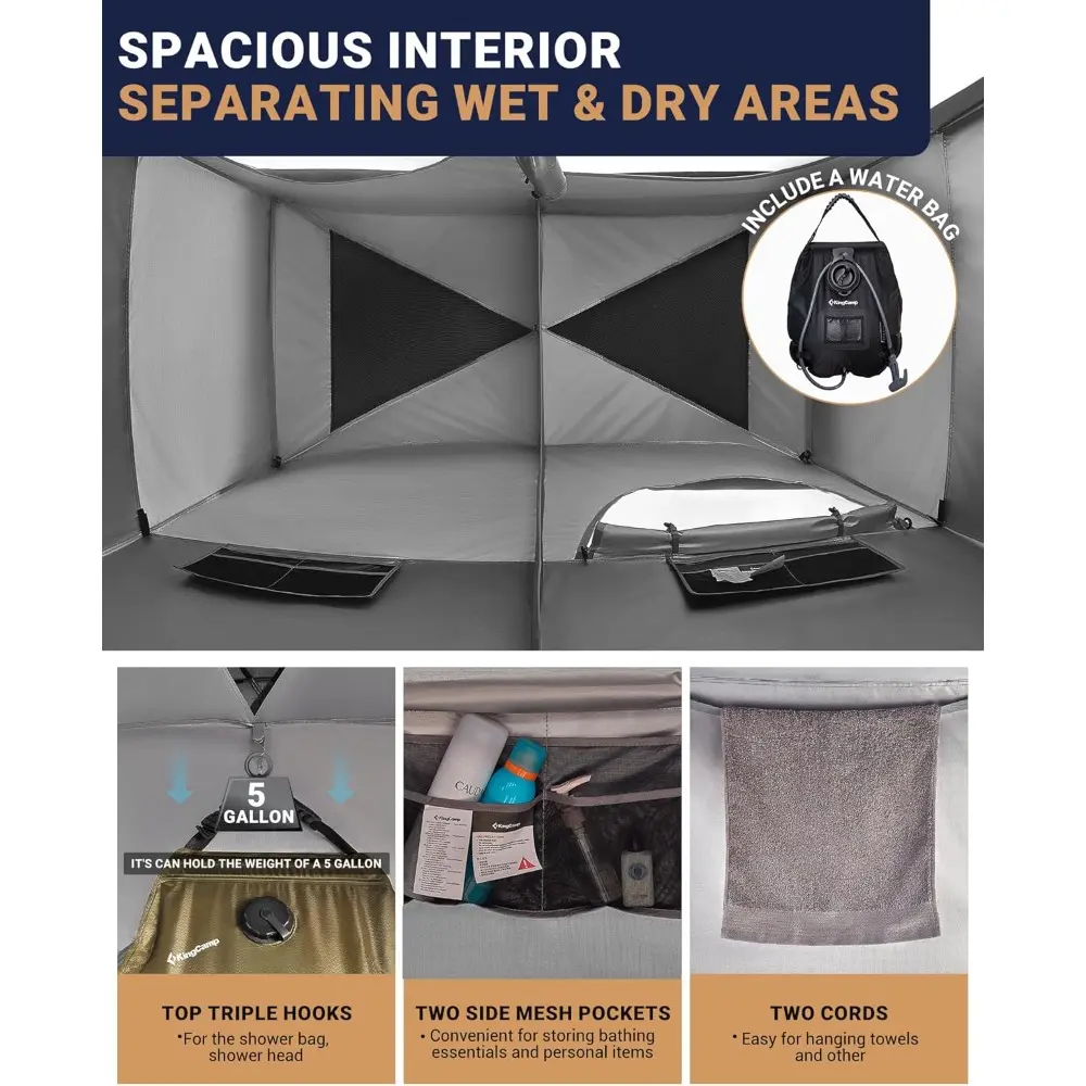 Camping Shower Tent, Portable Outdoor Privacy Toilet & Changing Tent Windproof & Waterproof Easy Setup 1 or 2 Room Shelter with