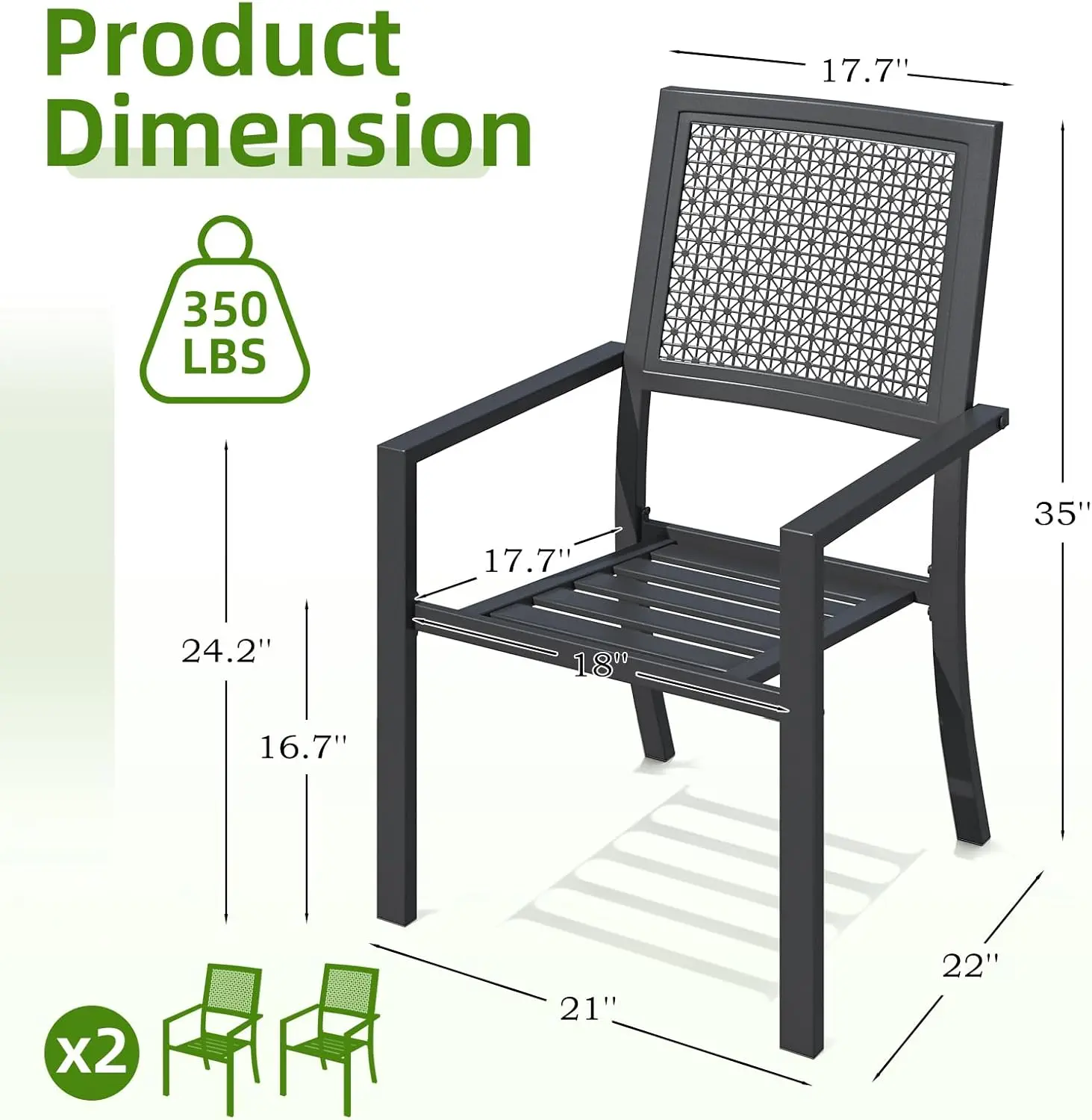 Outdoor Metal Dining Chairs, 2 Pieces Outdoor Patio Dining Chair with Armrest, Stackable Arm Chairs with Heavy-Duty E-Coating