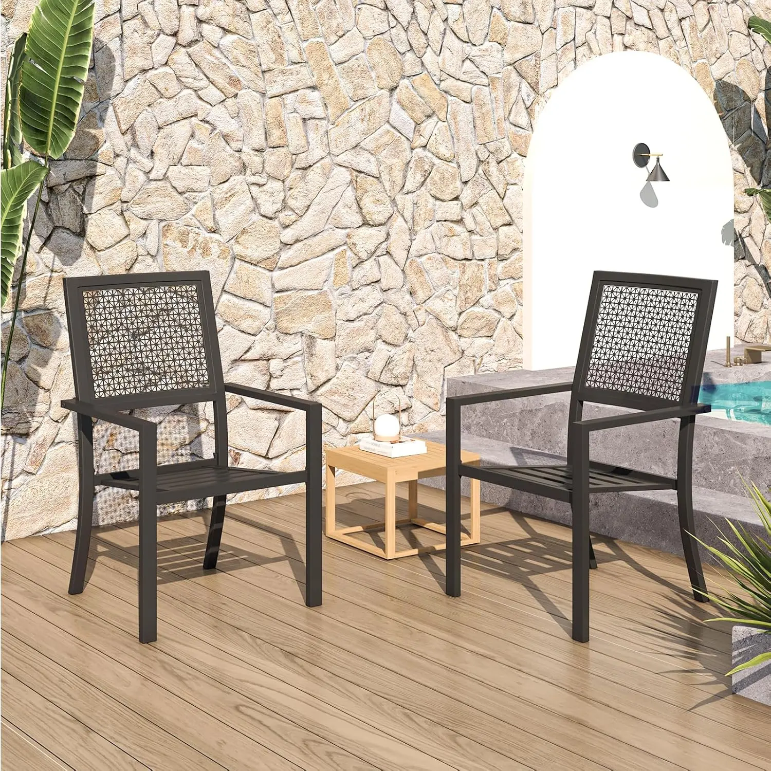 Outdoor Metal Dining Chairs, 2 Pieces Outdoor Patio Dining Chair with Armrest, Stackable Arm Chairs with Heavy-Duty E-Coating