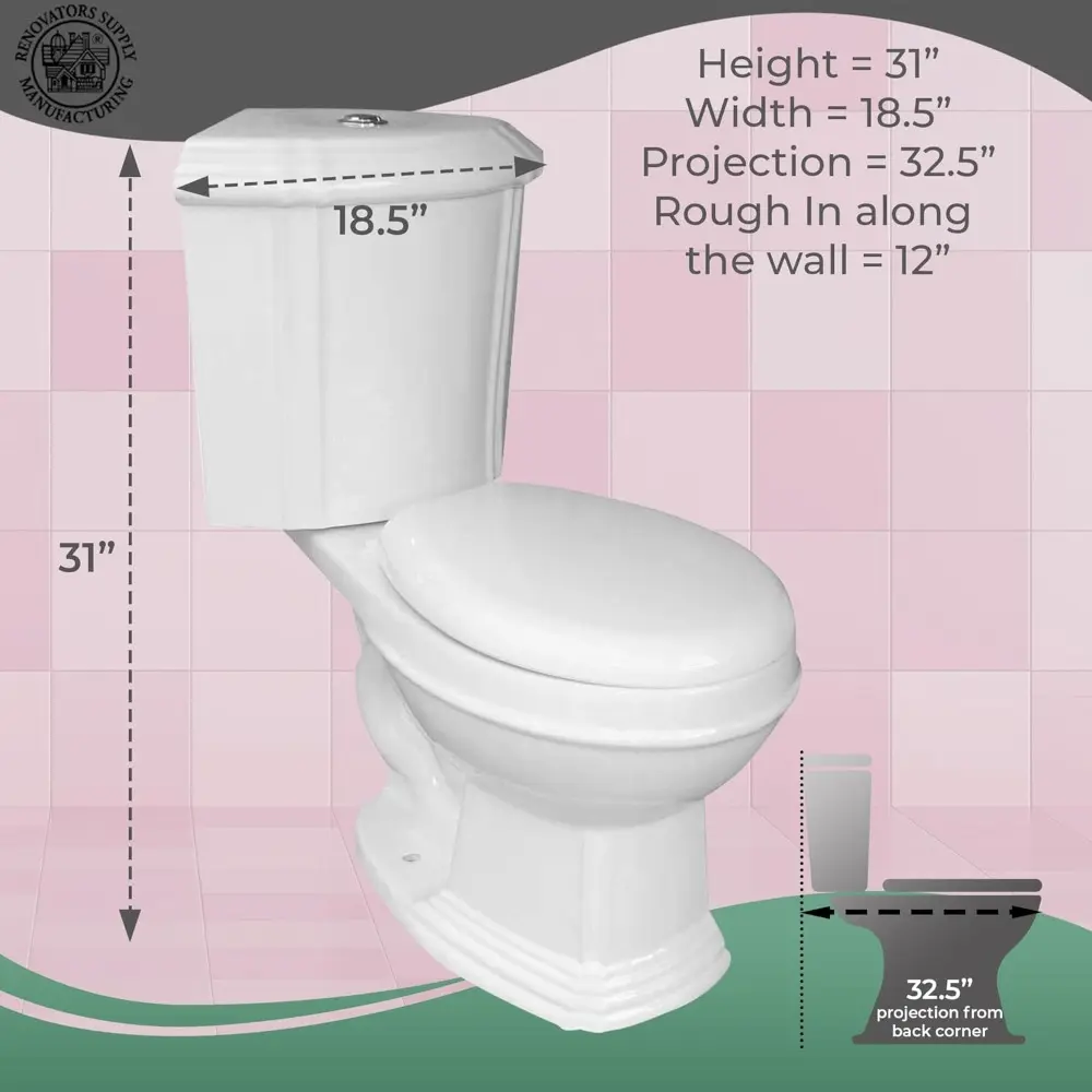 Renovators Supply Sheffield Corner 2-Piece Round Toilet 12", WaterSense Dual Flush, White Toilet With Slow Close Seat