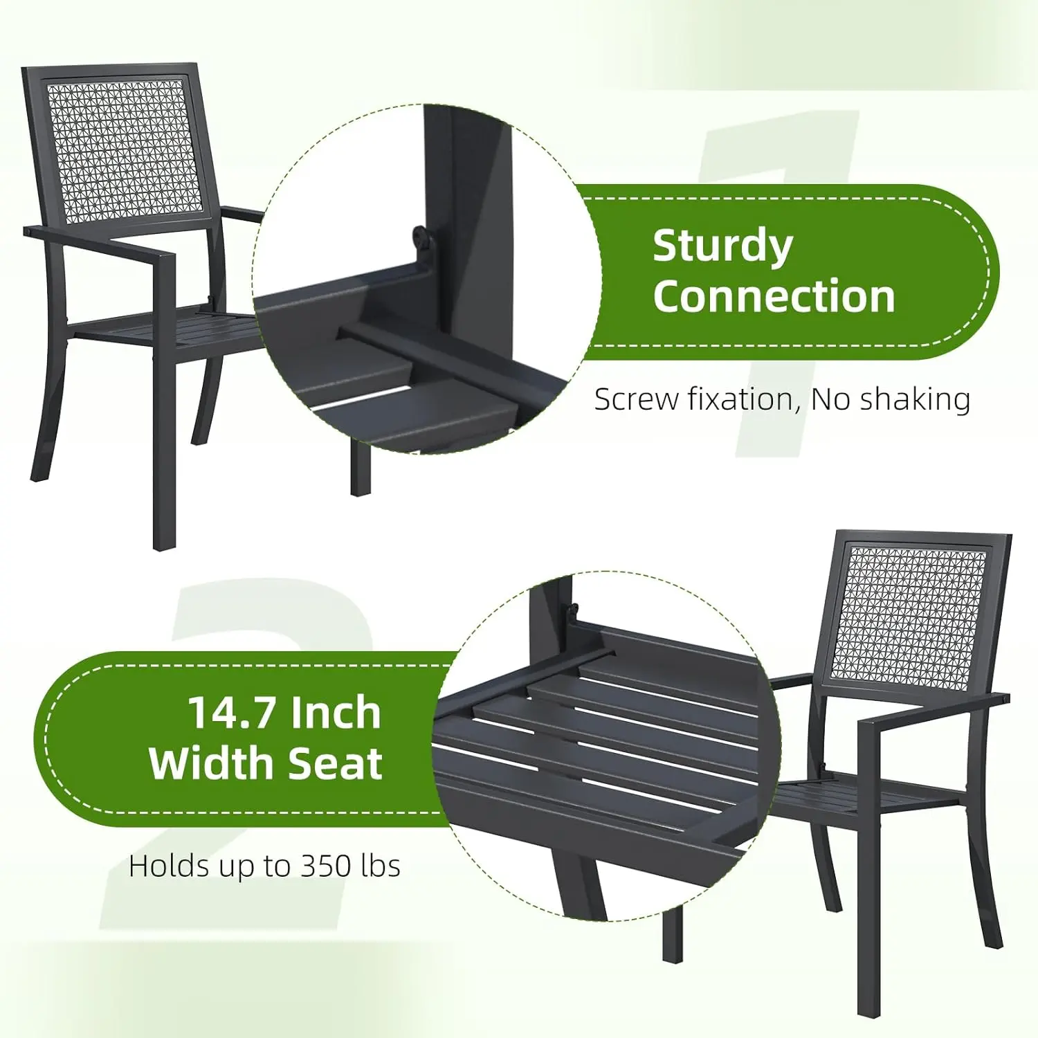 Outdoor Metal Dining Chairs, 2 Pieces Outdoor Patio Dining Chair with Armrest, Stackable Arm Chairs with Heavy-Duty E-Coating