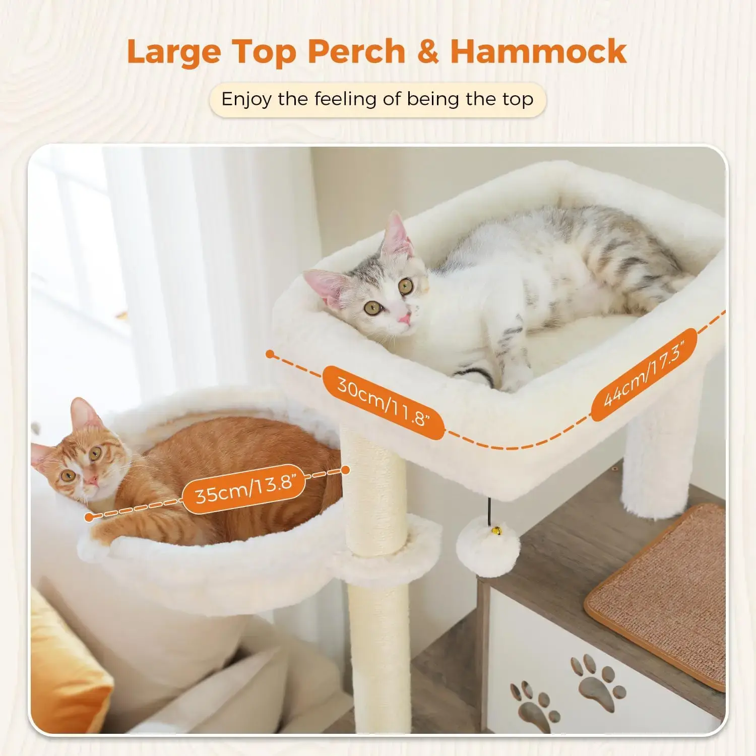 Large Cat Tree with Food Station, 74.8 Inches Wooden Tall Cat Tower with Extra Large Condos and Hammocks,