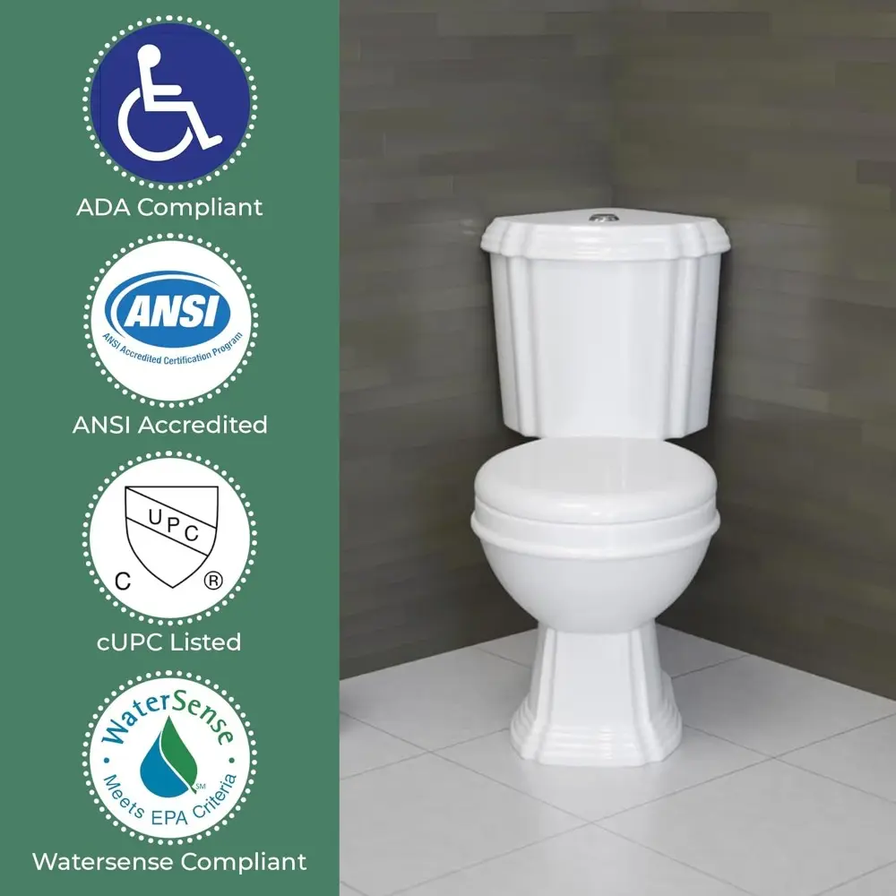 Renovators Supply Sheffield Corner 2-Piece Round Toilet 12", WaterSense Dual Flush, White Toilet With Slow Close Seat