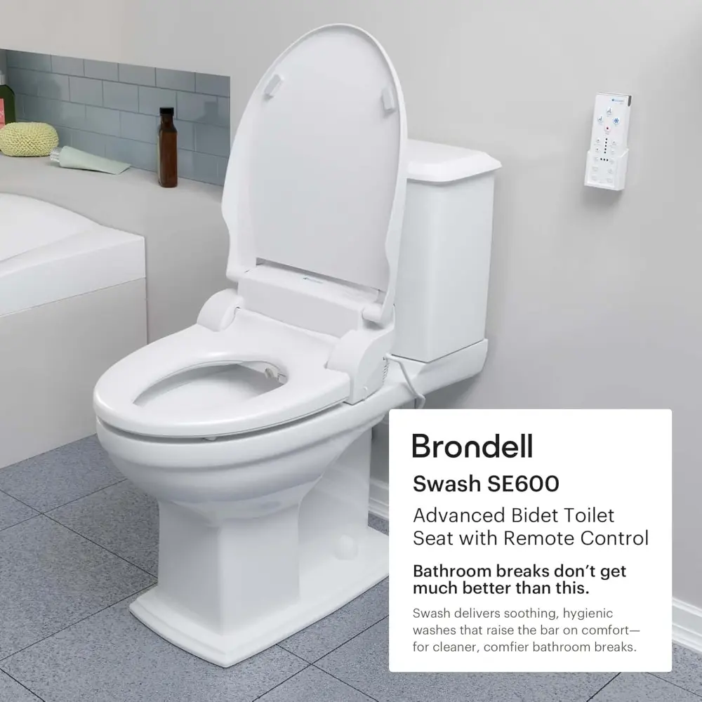 Swash SE600 Bidet Toilet Seat, Fits Elongated Toilets, White - Oscillating Stainless-Steel Nozzle, Warm Air Dryer, Ambient Nigh