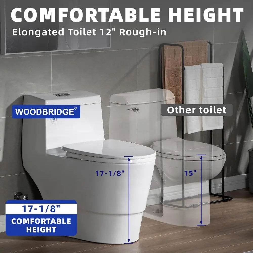 E One Piece Toilet with Soft Closing Seat, Chair Height, 1.28 GPF Dual, Water Sensed, 1000 Gram MaP Flushing Score Toilet with C