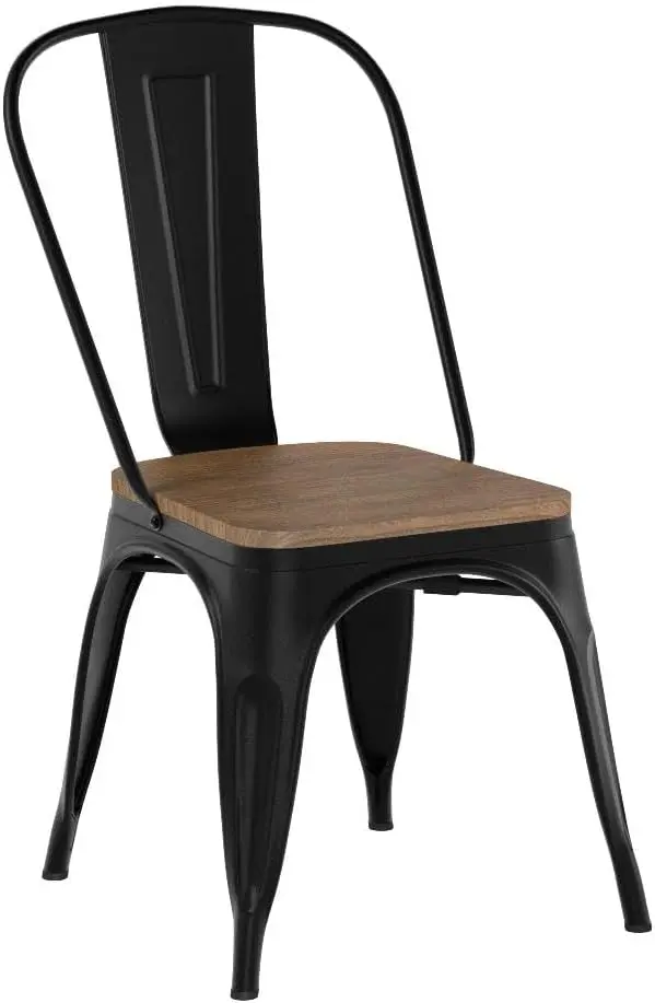 18 Inch Classic Iron Metal Dining Chair with Wood Top/Seat Indoor-Outdoor Use Chic Dining Bistro Cafe SideBarstool