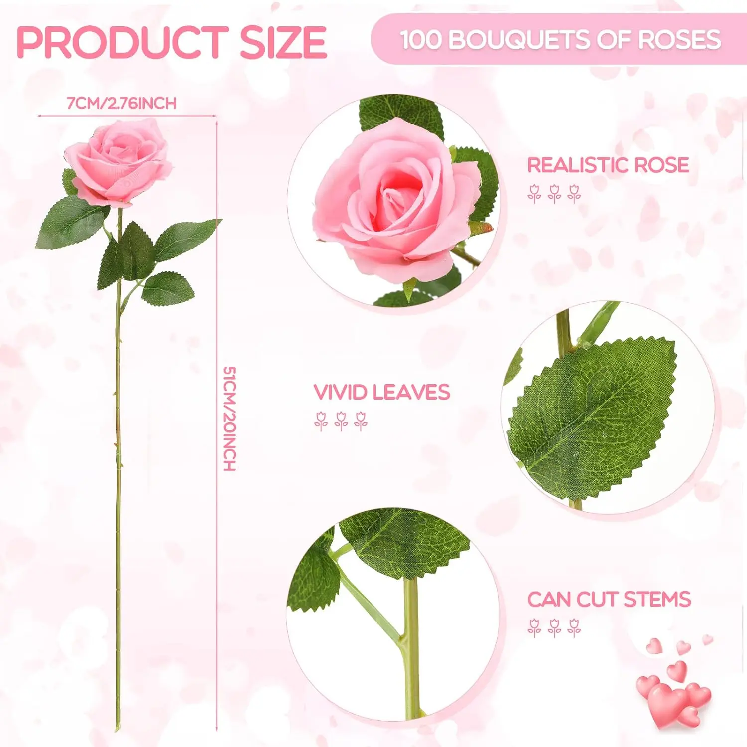 100 Pieces Artificial Roses Flowers Bulk, Long Stem Realistic Fake Silk Roses Bouquet for Table Centerpiece Vases Wedding Party