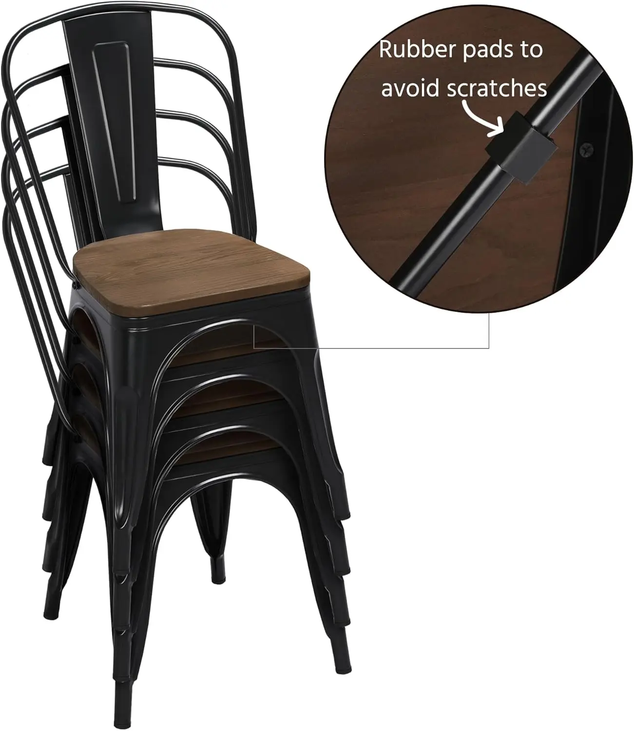18 Inch Classic Iron Metal Dining Chair with Wood Top/Seat Indoor-Outdoor Use Chic Dining Bistro Cafe SideBarstool