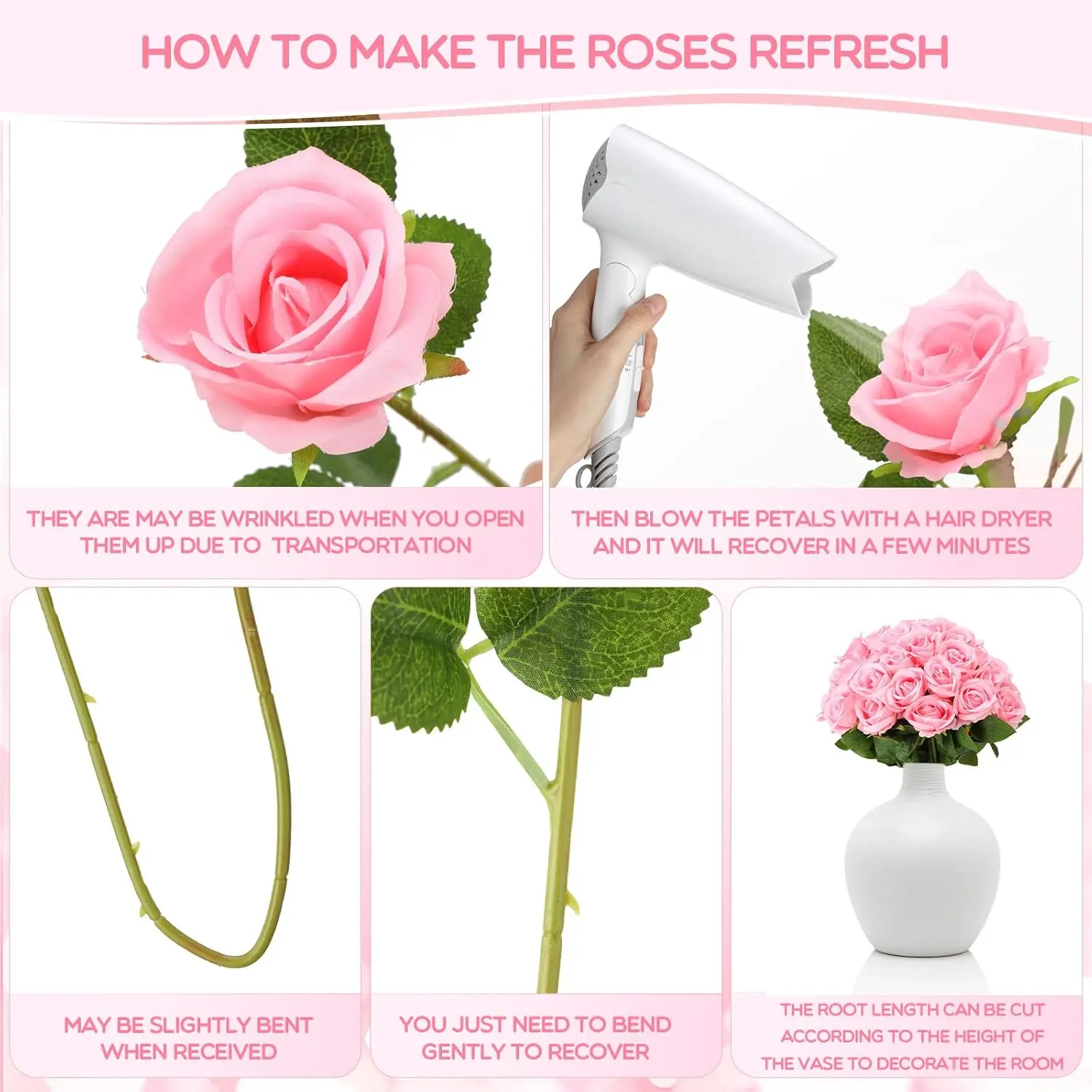 100 Pieces Artificial Roses Flowers Bulk, Long Stem Realistic Fake Silk Roses Bouquet for Table Centerpiece Vases Wedding Party