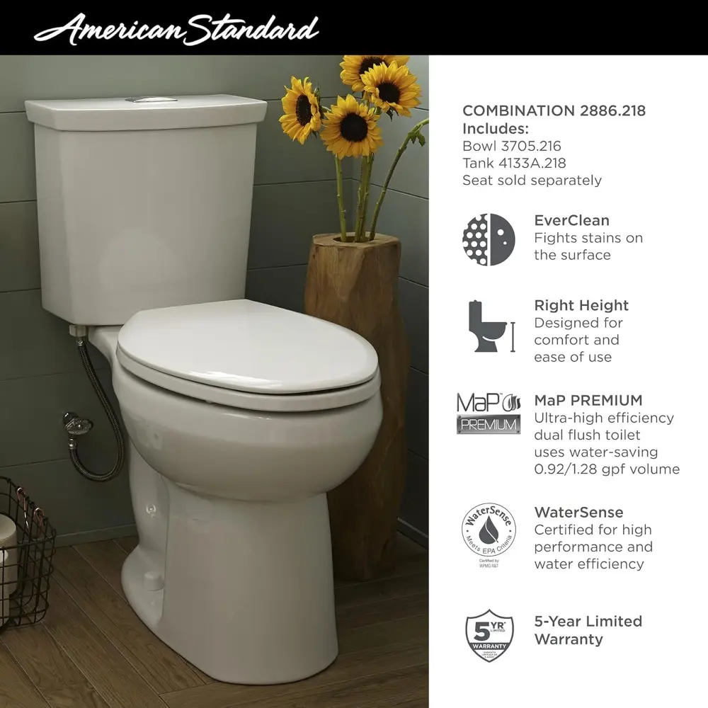 2886218.020 H2Option Two-Piece Toilet, Elongated Front, Chair Height, Dual Flush, White, 0.92 - 1.28 gpf