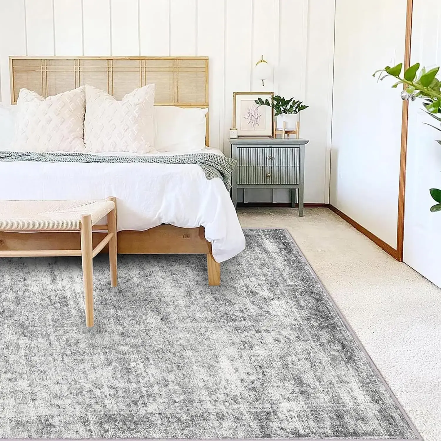 Area Rug 6x9 Washable Rug Gray Vintage Traditional Floor Cover Thin Rug Retro Kitchen Indoor Distressed Non Slip Carpet Floral