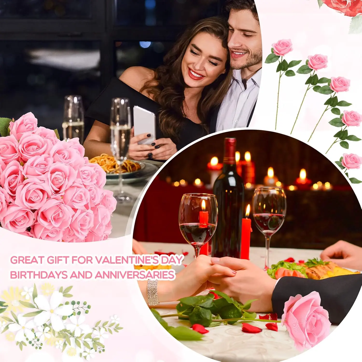 100 Pieces Artificial Roses Flowers Bulk, Long Stem Realistic Fake Silk Roses Bouquet for Table Centerpiece Vases Wedding Party