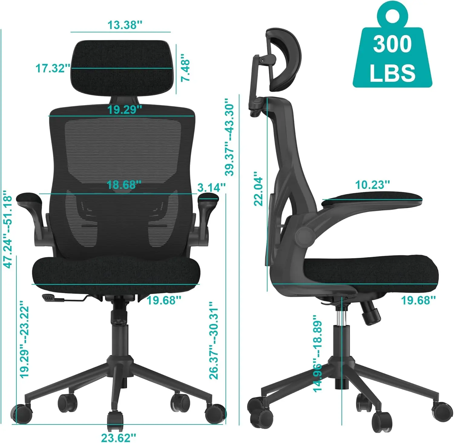 Ergonomic Office Chair, High Back Mesh Desk Chair with Molded Foam Cushion, Adjustable Headrest, Lumbar Support,