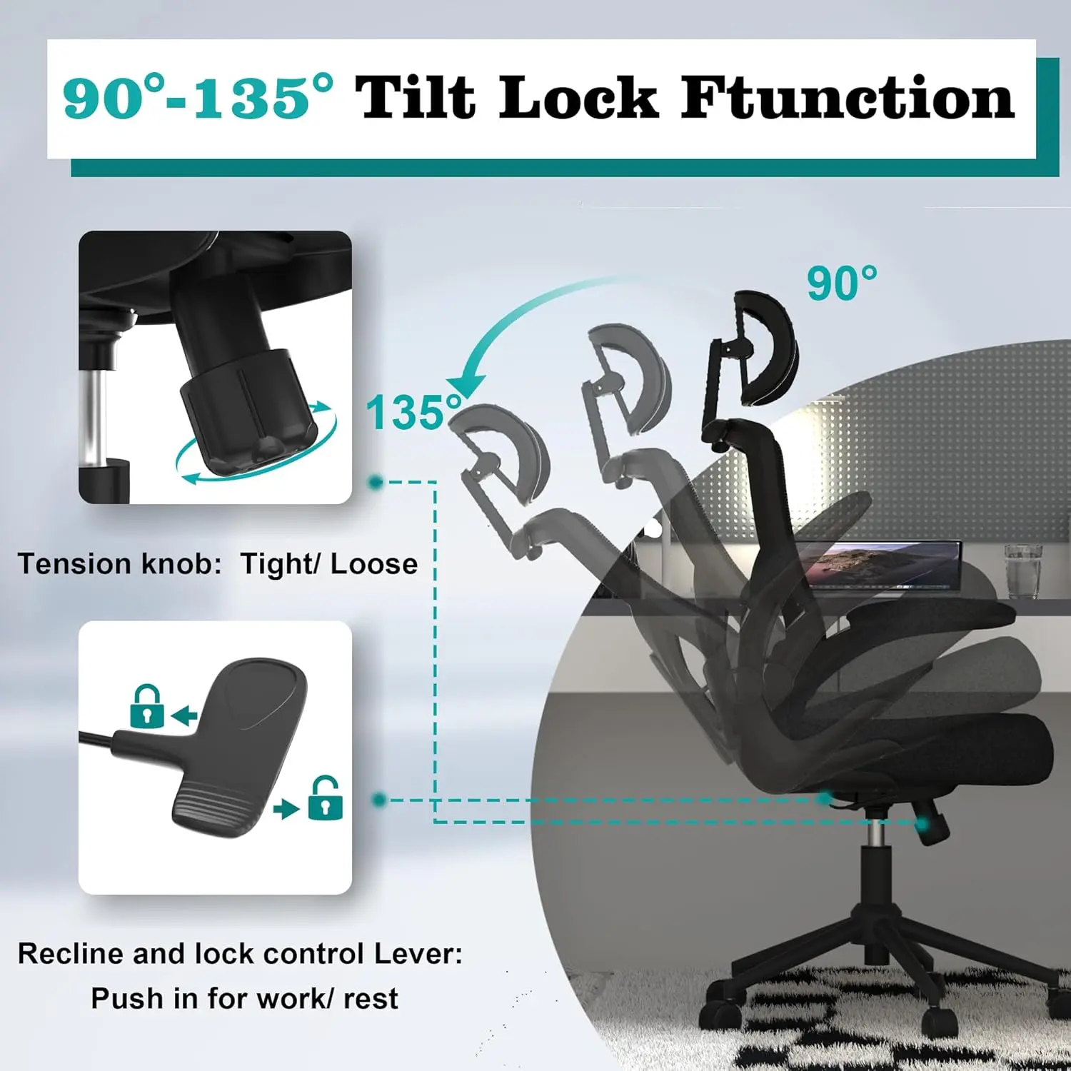 Ergonomic Office Chair, High Back Mesh Desk Chair with Molded Foam Cushion, Adjustable Headrest, Lumbar Support,