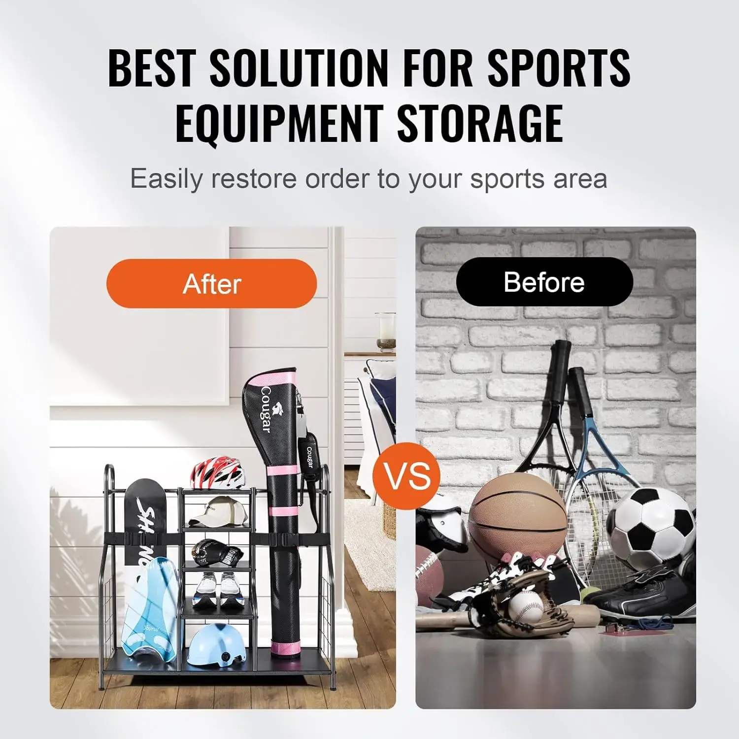 Golf Storage Garage Organizer, 2 Golf Bag Storage Stand Holder and Other Sports Equipment Storage Rack