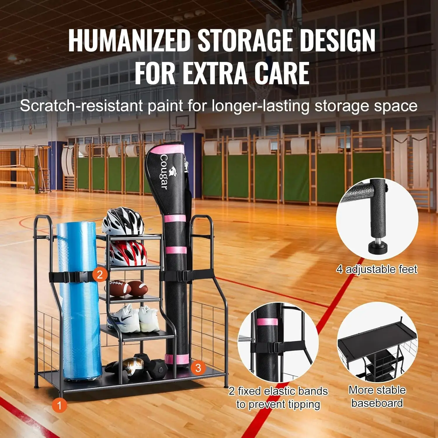 Golf Storage Garage Organizer, 2 Golf Bag Storage Stand Holder and Other Sports Equipment Storage Rack