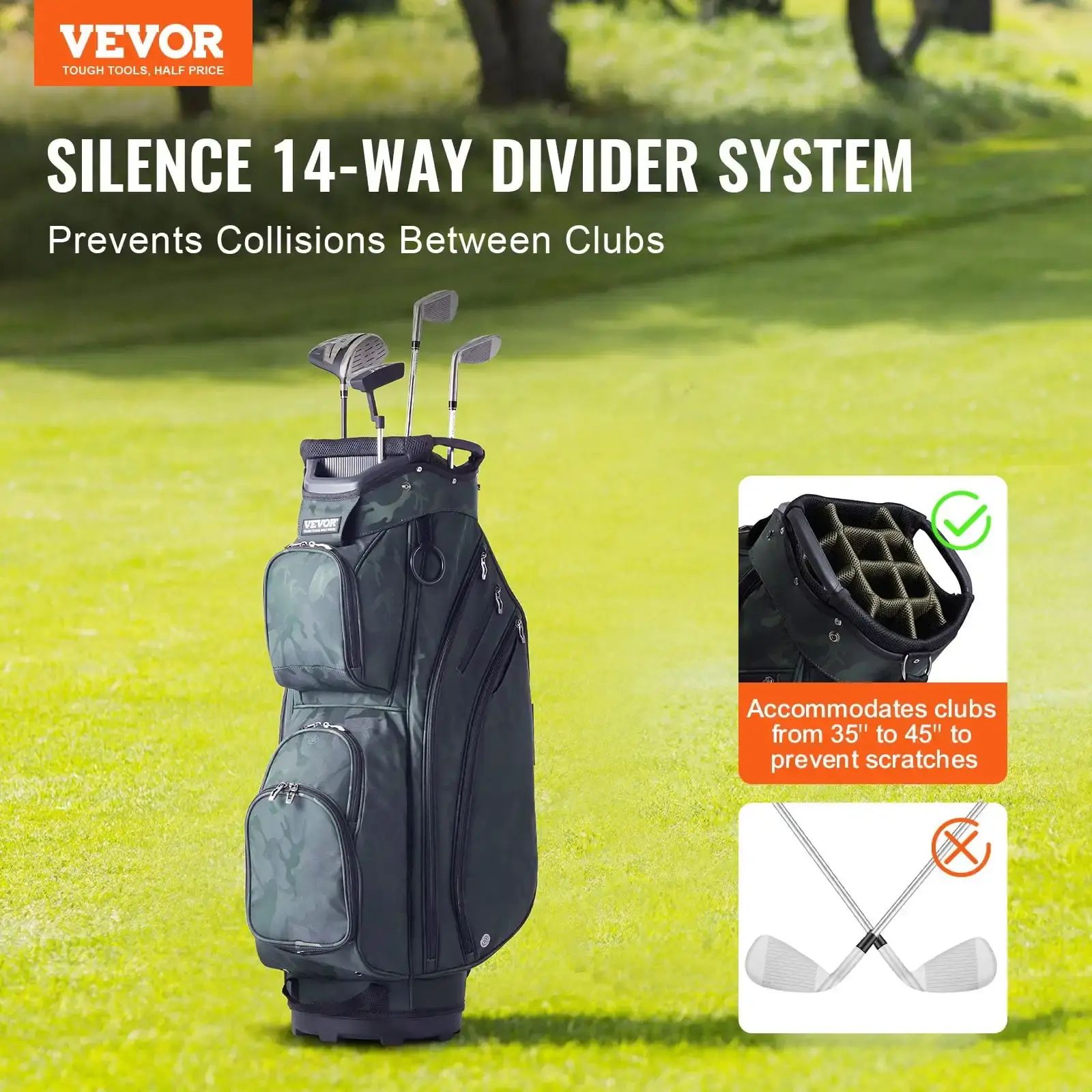 Golf Cart Bag with 14-Way Organizer Divider Top, 11 Pockets Premium Nylon