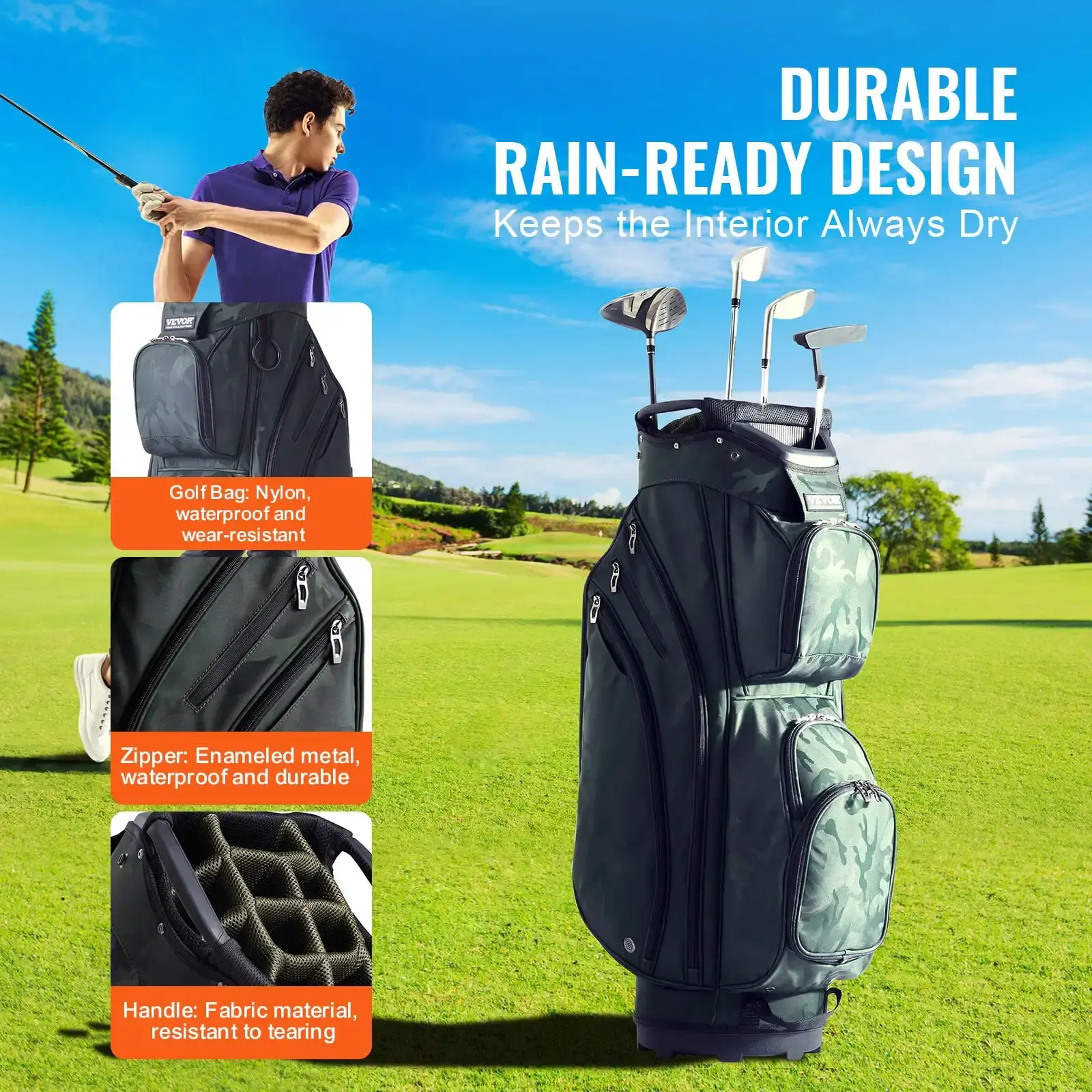 Golf Cart Bag with 14-Way Organizer Divider Top, 11 Pockets Premium Nylon