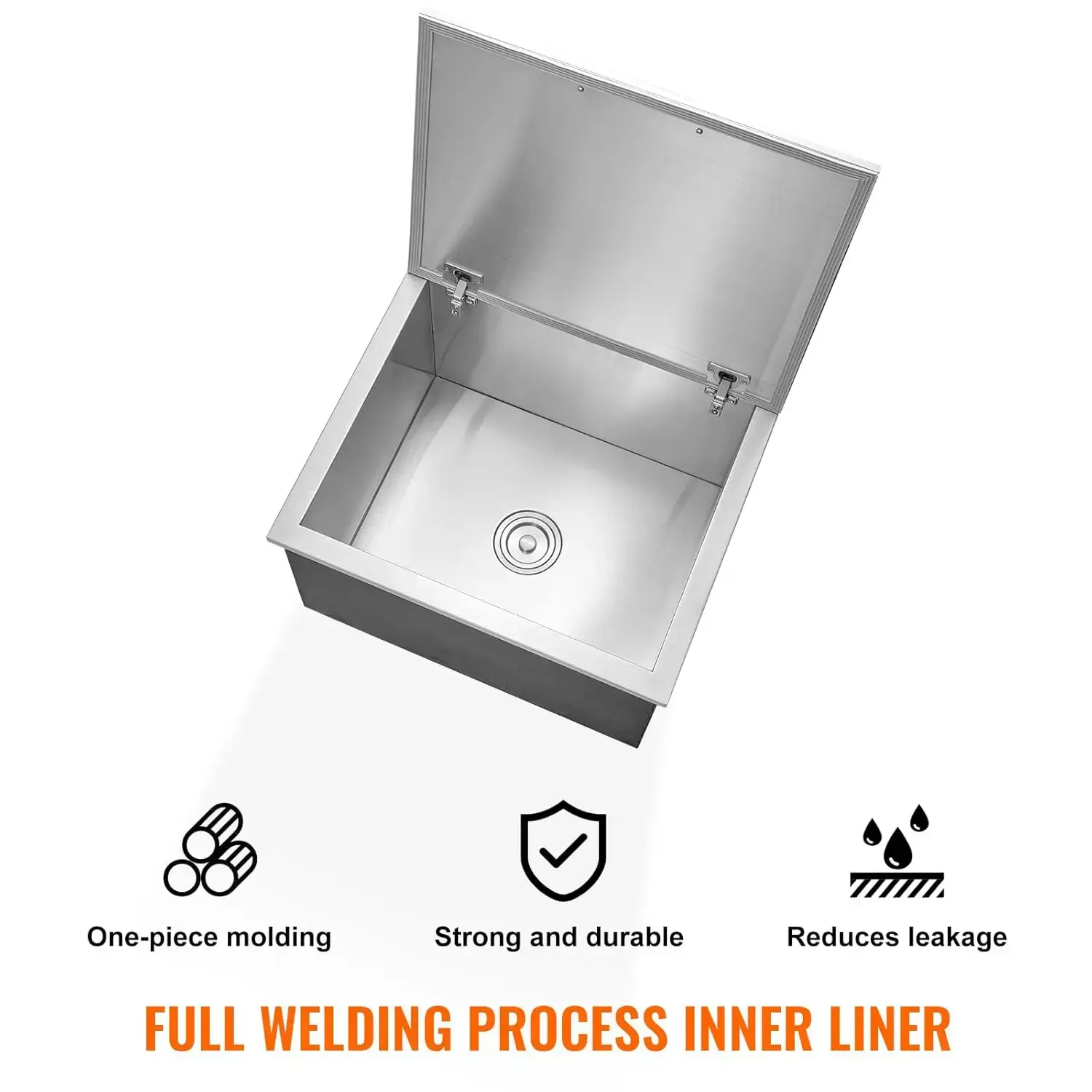 Drop in Ice Chest,28"L x 16"W x17"H Stainless Steel Ice Cooler Commercial Ice Bin with Hinged Cover,40qt Outdoor Kitchen Ice Bar