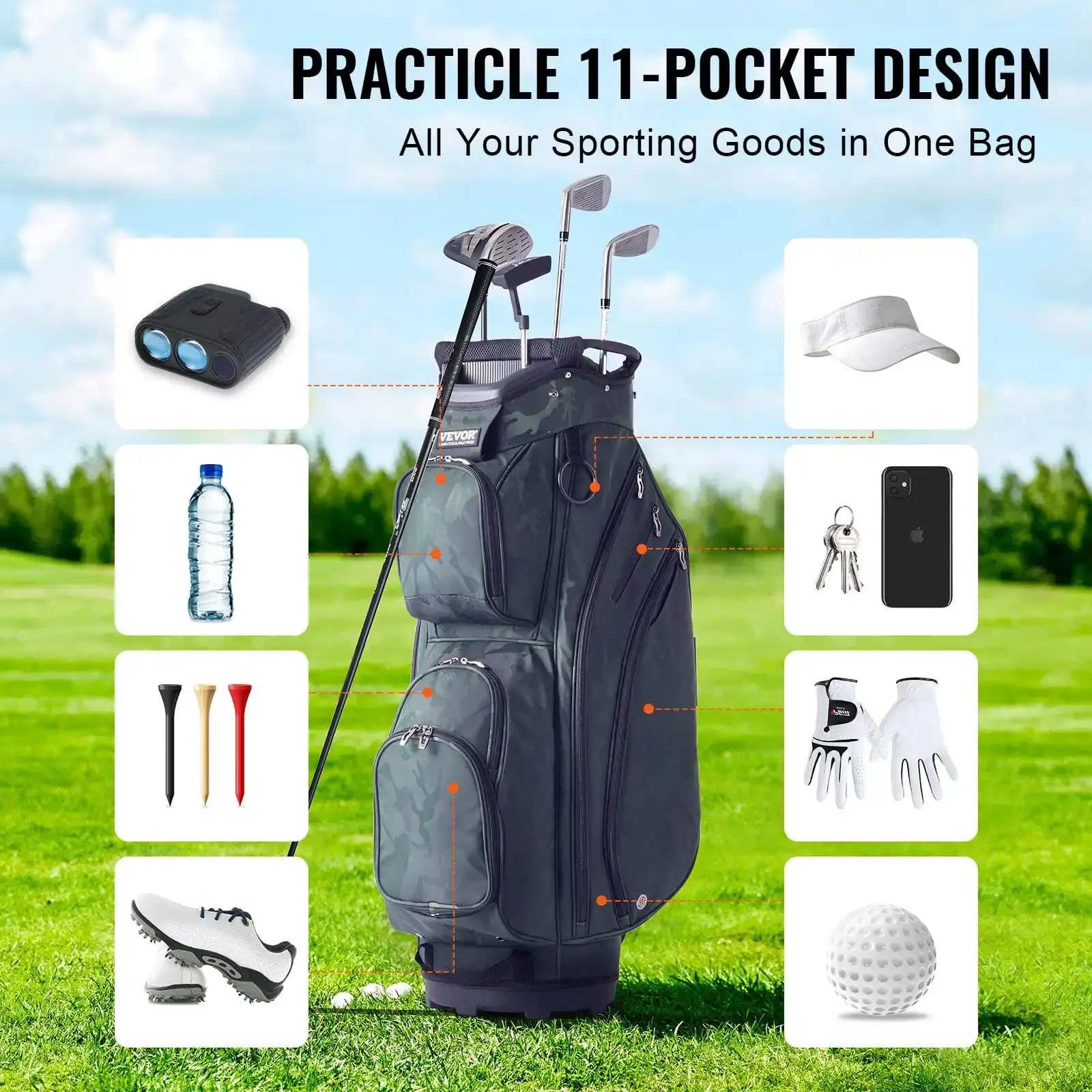 Golf Cart Bag with 14-Way Organizer Divider Top, 11 Pockets Premium Nylon