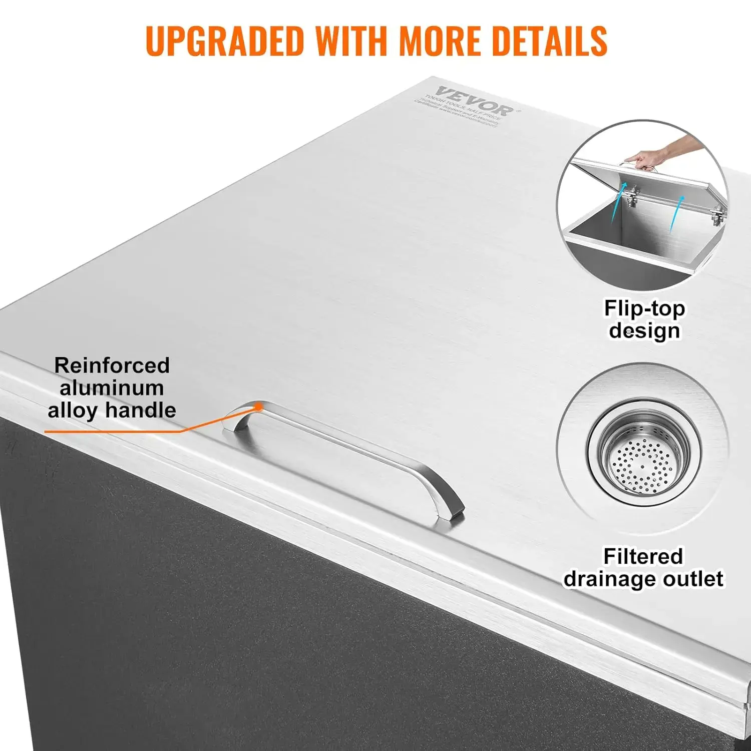 Drop in Ice Chest,28"L x 16"W x17"H Stainless Steel Ice Cooler Commercial Ice Bin with Hinged Cover,40qt Outdoor Kitchen Ice Bar