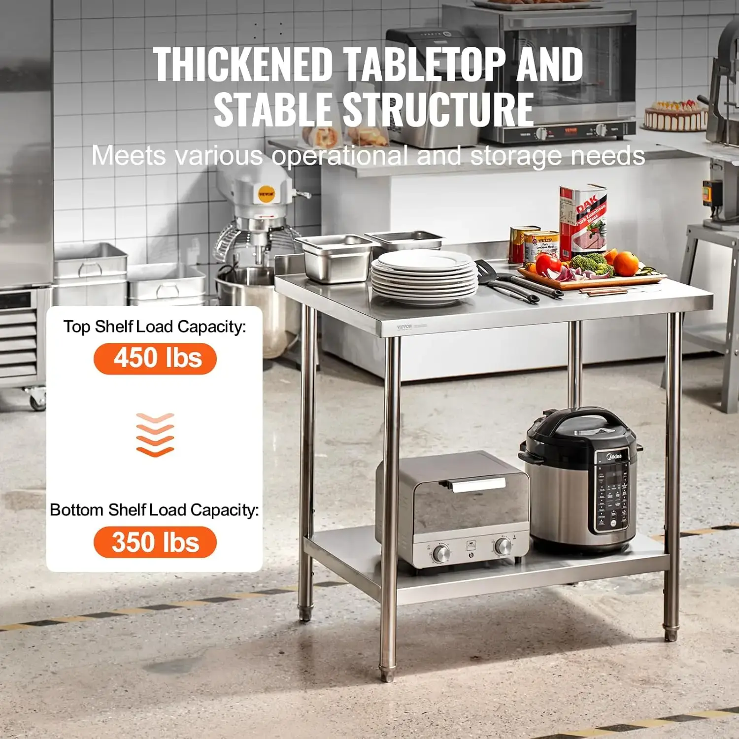 24 x 36 x 36 Inch Stainless Steel Work Table, Commercial Food Prep Worktable Heavy Duty Prep Worktable