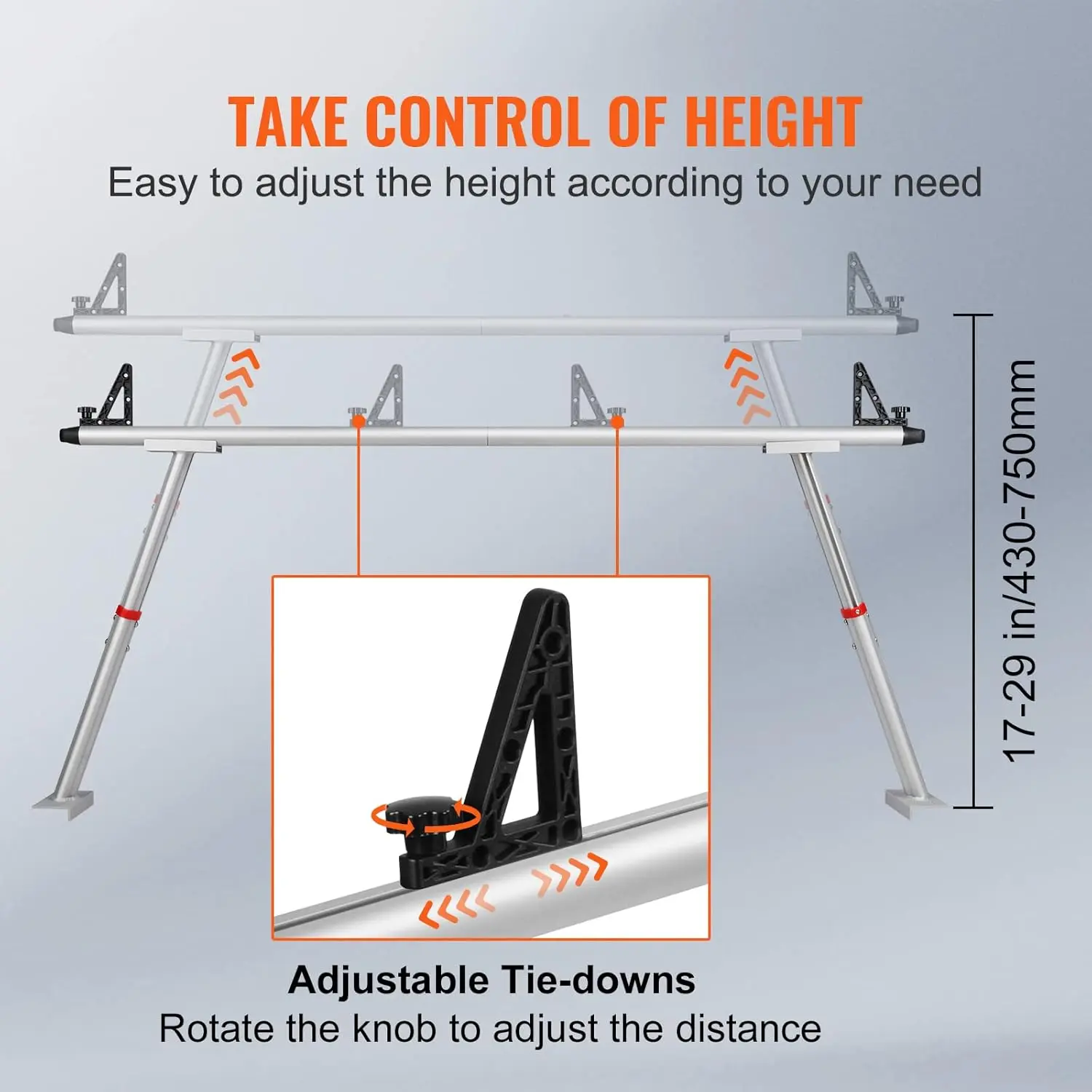 Truck Rack, 17-29in Adjustable Ladder Rack for Truck with C-Clamps, Non-Drilling Aluminum 800 lbs Capacity Truck Bed Rack