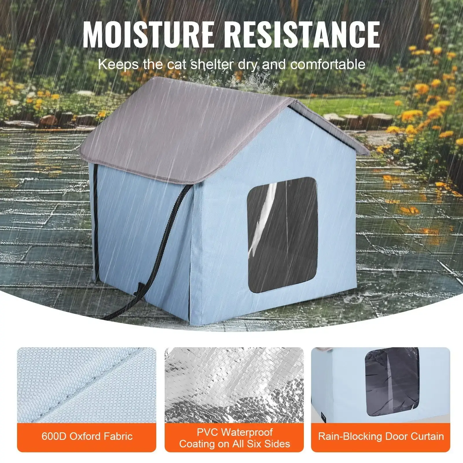 New Heated Cat House Foldable Kitty Shelter with Heated Pad Blue Small