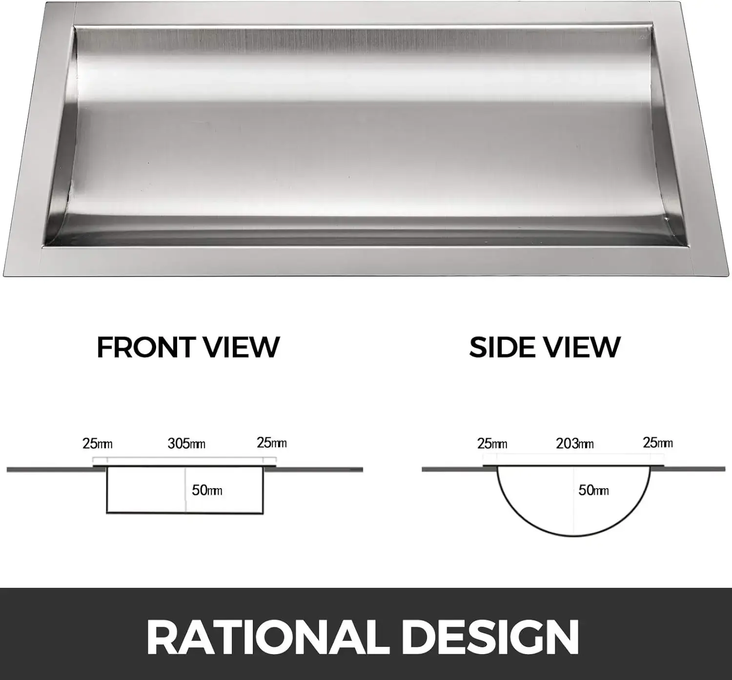 304 Stainless Steel Drop-in Deal Tray 12" Deep x 10" Wide x 1.6" High Brushed Finish for Cash Register Window