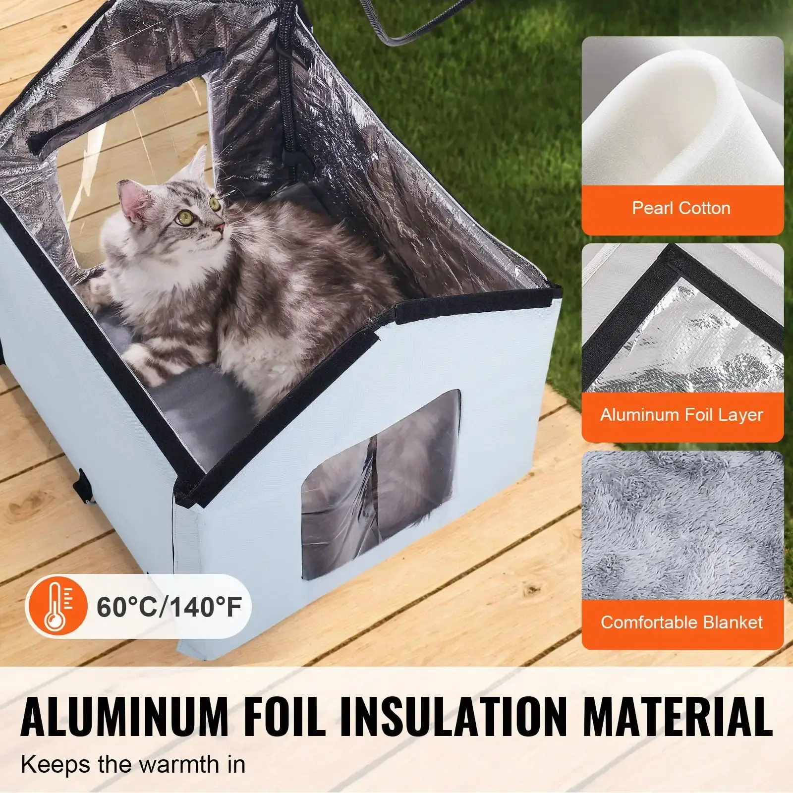 New Heated Cat House Foldable Kitty Shelter with Heated Pad Blue Small