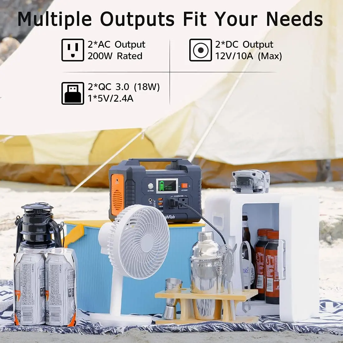 200W Portable Power Station, FlashFish 40800mAh Solar Generator With 110V AC Outlet/2 DC Ports/3 USB Ports