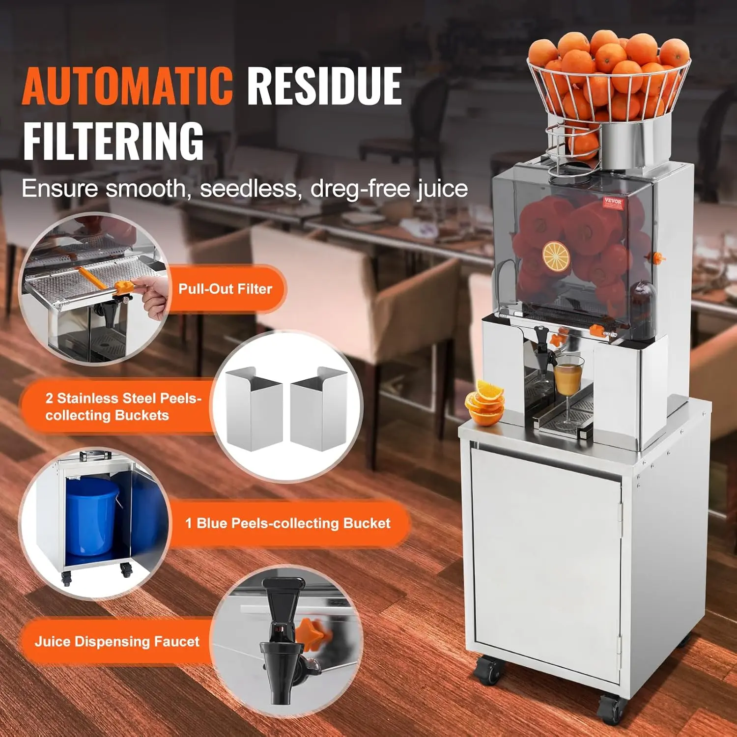 Commercial Orange Juicer, 120W Automatic Feeding Juice Extractor with Water Tap,Stainless Steel Juicer Machine 25 Oranges/Minute