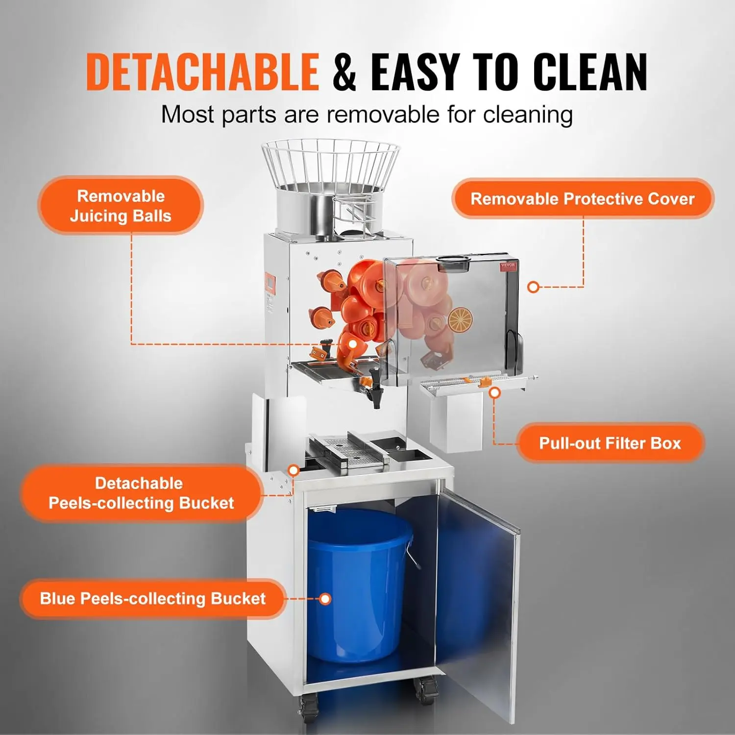 Commercial Orange Juicer, 120W Automatic Feeding Juice Extractor with Water Tap,Stainless Steel Juicer Machine 25 Oranges/Minute