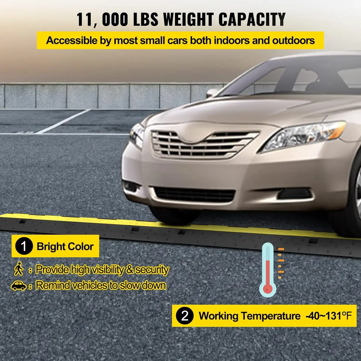 Cable Protector Ramp, 4 Packs 2 Channels Speed Bump Hump, Rubber Modular Speed Bump Rated 11000 LBS Load Capacity
