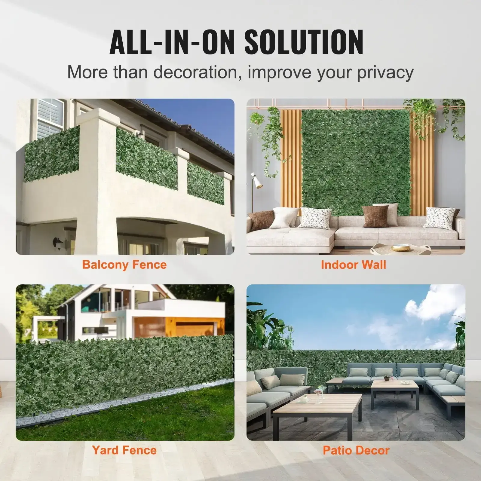 Ivy Privacy Fence, 59 x 98 in Artificial Green Wall Screen, Greenery Ivy Fence with Mesh Cloth Backing and Strengthened Joint